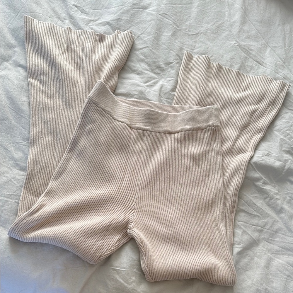 Abercrombie Ribbed Cream Flare Pants